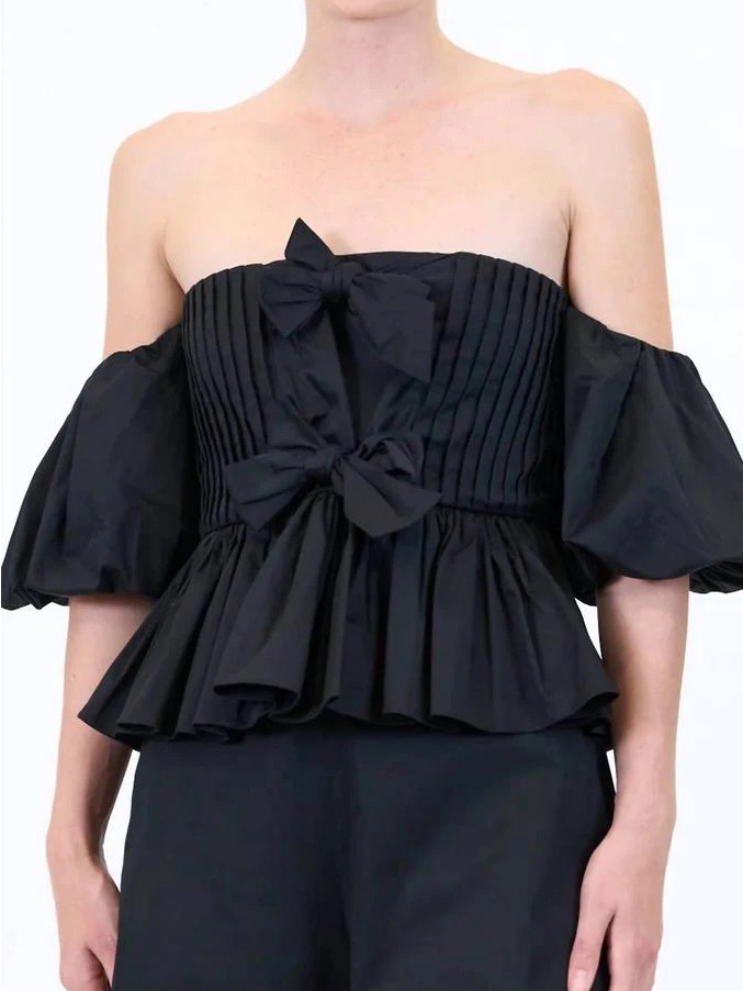 Hunter Bell Rhea Black Off-Shoulder Ruffle Peplum Top